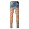 Męskie dżinsy dla facetów RIP Slim Fit Pantny Man Pants Orange Star Patches Nosząc motocyklowy dżins