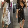 Été Femmes Beach Wear Cover Up Robe Longue Sexy Cardigan Brésilien Dentelle Creux Bikini Blouse Maillots De Bain Tunique De Mode Sarongs2072