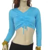 Stage Wear Wholesale Hight Quality Women Girls Practice Costume Pleated V-neck Long Sleeves Belly Dance Top