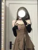 Vestido xgoth marrom suspender vestido feminino 2022 verão novo francês sexy wear irregular emenda laço cintura alta aline vestido de camisola