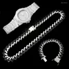 Ketting Oorbellen Set Rapper Hiphop Cubaanse ketting Kleurrijke Iced Out Horloges Verharde Strass Goud Voor Mannen Vrouwen Afrikaanse Sieraden