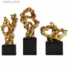 Decorative Objects Figurines European Luxury Gold-plated Coral Ceramic Ornaments Abstract Irregular Taihu Stone Handicrafts Book File Gift Home Decoration