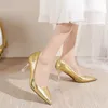 Luxury Crystal Square Buckle Gold Silver Pumps Women Slip On High Heels Wedding Shoes Woman Pointed Toe Party Shoes 240228