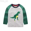 티셔츠 1-6 세 어린이 100%면 의류 디노 긴 소매 둥근 목 목걸이 아이 아기 귀여운 티셔츠 스웨트 셔츠 저렴한 도매 240306