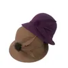 Ullbåt platt topp hatt för kvinnor fast färg fedora elegant bred brim pärla dekoration damer khaki svart mössa 240229
