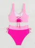 Costumi da bagno da donna 2024 Sexy rosa croce femminile bikini imposta elegante aperto indietro lace up spiaggia costume da bagno a due pezzi brasiliano
