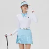 Dresses BG New Golf Women Clothing Suit Slim Top Quick Dried Vneck Bowknot Tie Ribbon Tshirt Jersey Highend Pleated Skirt