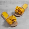 Pantoufles d'été pour femmes, nouvelle ligne, avec fond en lin, couleur unie, tendance, intérieur et extérieur, jaune, BowH240306