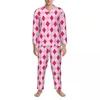 Мужская одежда для сна с геометрическим рисунком, осенний розовый принт Argyle, повседневные пижамные комплекты больших размеров, мужские пижамные комплекты с длинными рукавами, кавайный ночной узор, домашний костюм