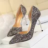 Women 9.5cm High Heels Dress Shoes Gold Silver Pumps Sexy Sequins Bling Stiletto Heels Lady Scarpins Luxury Sparkly Party Shoe Size 35-43