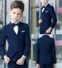 Marineblauw 2-delig jongenspak, formele kleding, op maat gemaakt, slim fit jongenshuwelijksjasje, broek6322012