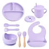 Geschirr-Sets 7 teile/satz Baby Geschirr Set Abendessen Platte Füttern Für Kind Kostenloser Personalisierte Name Grade Silikon Saugnapf Platten Schüssel