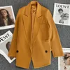 Fashion Solid Blazer Autumn Winter Women Loose Suit Coat Office Lady Blazers Orange Black Jacka Lapel Outwear Pocket Tops 240226