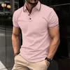 남자 니트 폴로 셔츠 짧은 슬리브 스트라이프 폴로 셔츠 패션 캐주얼 골프 셔츠