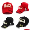 Chapeau de broderie Maga Trump 2024 Casquette de baseball en coton noir rouge pour la livraison directe des élections Dhts0