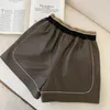 Damesshorts 2024 lederen broek voor dames lente mode effen elastische hoge taille losse wijde pijpen trekkoord sport casual