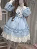 ドレス日本のカワイイロリータドレス女性秋のレースパッチワークフリルドレス甘いかわいい弓ベアパーティードレスコスチュームコスプレドレス