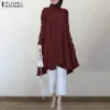 Kleding Zanzea Moslim asymmetrische shirts dames herfstblouse 2023 Casual retro Turkse lange mouwen Turkse shirts vaste islam kledinggewaad