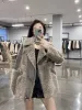 Fur 2023 Winter Real Fur Big Collar Suede 100 Wool Sheep Sheared Overcoat Medium Long Fur Coat manteau fourrure femme outwears