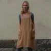 Dress Vintage Cottage Home Garden Double Pockets Solid Apron Pinafore Dress Casual Loose Fit Dress for Women HSJ88