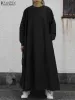 Jurk ZANZEA Herfst Vintage Baggy Maxi Jurk Vrouw Elegant Werk Gewaad Lange Mouw Oneck Zonnejurk Casual Solid Vestidos Oversized 2024