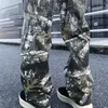 Calças masculinas 2024 moda folha camuflagem estilo funcional streetwear roupas vintage casual sweatpants calças carga para homem