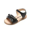 Flickor Sandaler Summer Ruffles Bowknot Classic Infant Girl's Sandal Kids Sliders Toddler Open Toe Hook-Loop Children Flat Shoes 240304