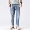 Men's Jeans Trousers With Pockets For Men Light Blue Male Cowboy Pants Tapered Baggy Autumn Clothing Washed Trend 2024