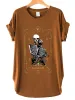 T-Shirts Seeyoushy Funny Couple Skulls The Lovers Print Women T Shirt Short Sleeve Side Slit T Shirt Summer Loose 90s Vintage Tees Tops