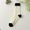 Chaussettes de printemps et d'été pour femmes et filles, Version japonaise et coréenne, Tube moyen en coton, polyvalent, couleurs contrastées empilées