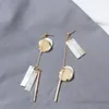 Stud Earrings Fashion Asymmetry Gold Color Tassel Long for Women Geometric Round Shell Earring Minimalist Party Jewelry Gifts