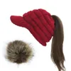 Gehaakte Baseball Cap Skimuts Vrouwen Winter Warm Gebreide Muts Pom Pom Bont Sneeuw Ski Caps Met Vizier Beanie drop279E