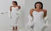 Witte Dameskostuums Slim Fit Struisvogelveren Avondfeestkleding Voor Bruiloft Rechte Rok 3 Stuks7412982