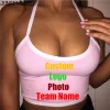 Camis DIY benzer fotoğraf veya logo özelleştirilmiş baskı yaz yuları sırtsız seksi gece kulübü kadınlar tanklar ekin üst kayış tişörtleri