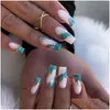 Kunstnagels 24 stuks Druk op kort medium vierkant Fake Fl Er Stick Frans voor dames meisjes Drop Delivery Gezondheid Schoonheid Nail Art Salon Dhbqz