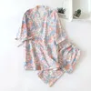 Ropa de dormir para mujer KISBINI Estilo kimono Conjunto de pijamas para mujer Conjunto de pijamas con estampado de flores Otoño Primavera Pijamas sueltos de algodón para mujer