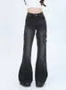 2023 Y2K Streetwear Farfalla Ricamo Vintage Nero Baggy Flare Jeans Pantaloni per le donne Abbigliamento Harajuku Moda Lady Pantaloni 240118 240305