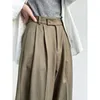 Pantaloni da donna Abito in lino stile vecchio denaro per le donne Ufficio Beige Nero Cachi Primavera Autunno 2024 Drappeggio gamba larga elegante