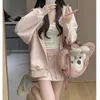 2023 fall Elegant Women girls Outwear Hooded Sweatshirt Mini Skirts 2 Piece Dress Set Outwear Pink Sport Set Y2k Korean kawaii 240304