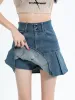 Vestidos zoki sexy plissado mulheres cintura alta denim saia coreano moda bolsos uma linha saias verão haruku alta qualidade saia vintage