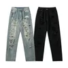 New American style distressed jeans, high street trendy brand loose straight leg men's and women's pants