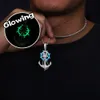 Glow in the Dark Series Iced Out Moissanite Rudder Anchor Pendant 925 Sterling Silver Lab Diamond Charm Necklace