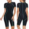 Roupa de banho Plus Size One Piece Rash Guard Zip Front Boyshorts Snorkeling Surf Maiô Mangas Curtas Costura Amarela Proteção Solar Atlético