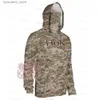 Men's Casual Shirts HUK Fishing Shirts Camouflage Mask Fishing Clothing UPF50+ Face Cover T-shirt Men Long Sleeve Hoodie UV Protection Fishing Tops L240306