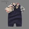 Footies High quality Baby Rompers baby boys plaid jumpsuits toddler kids lapel short sleeve cotton climb clothes fashion newborn lattice Bodysuit 3 models 240306