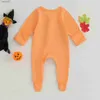 Footies Pudcoco Neonate Ragazzi Footies Pagliaccetti Vestiti di Halloween Volto di zucca/Modello scheletro Manica lunga Tute per bambini 0-18 mesi YQ240306