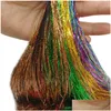 Acessórios de cabelo 90cm brilho cabelo ouropel arco-íris colorf fios meninas headwear hairbinge laser extensões falsas decoração glitter tiras dhgcp