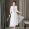 Vestido melhorado hanfu estilo chinês 2022 primavera feminino cheongsam vestido retro bordado vneck elegante vestido longo qc123