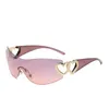 Oversized Double Heart One Piece Women Men Sunglasses Fashion Vintage Brand Design Love Rimless Eyewear Sun Glasses