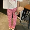 Damesbroek Textuur Geplooid Roze Liefde Wijde Pijpen Vrouwen Zomer Hoge Taille Rechte Buis Casual Dunne Baggy Koreaanse Stijl Y2k Broek